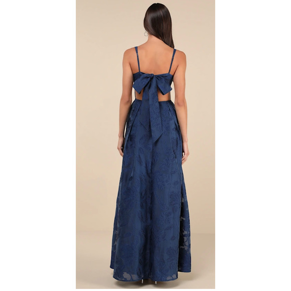 Lulus Navy Jacquard Tie-Back with Pockets Perfected Aura  Maxi Dress Size XL - Picture 13 of 13